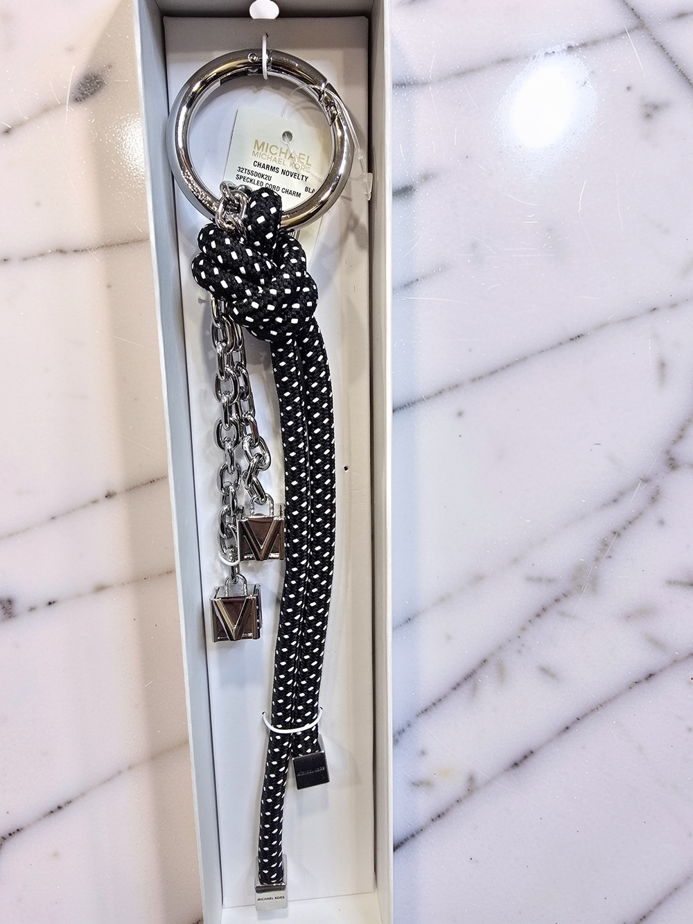 NWT Michael Kors Speckled Cord & Logo Chain Bag Charm Keychain